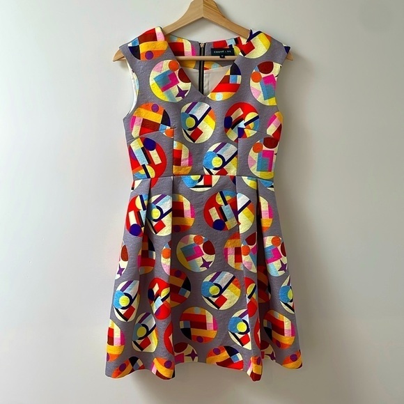 Connie & Na Multicolour Mini Dress Dot Shortsleeve Skater Pleated Small Medium - Picture 1 of 12